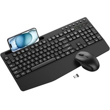 Full-Size Quiet Ergonomic Wireless Keyboard Mouse Combo Palm Rest Mac Windows