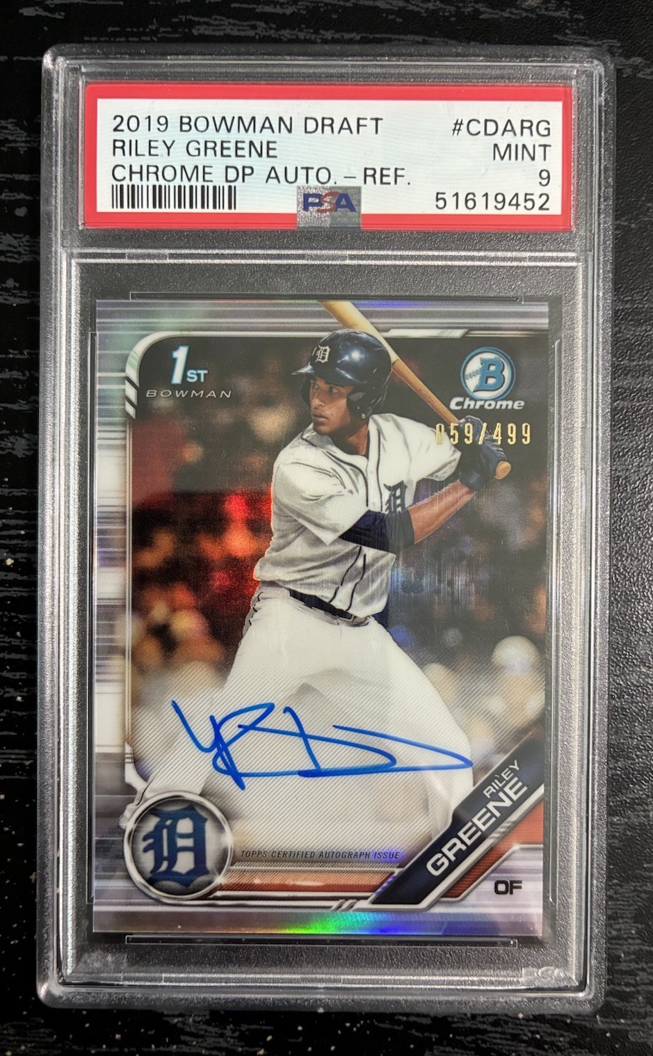 2019 Bowman Draft Chrome Refractor 1st Riley Greene Auto /499 PSA 9