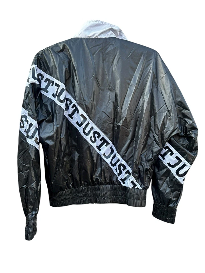 $735 Just Cavalli Black & White Slant Logo Sports Jacket Mens Size Italy 48 - Image 2 of 4