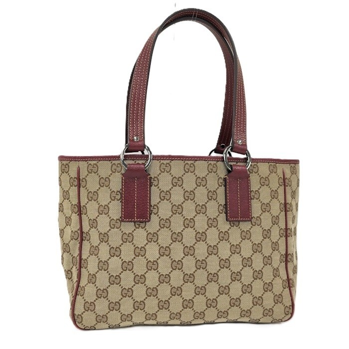 GUCCI GG Canvas Leather Tote Bag in Red - Style 113019 471795