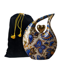 Teardrop Urns Male Female for Human Ashes Adult Gold Heart Design w/Bag