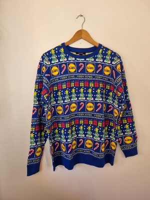 #ad LIDL Size Large 16 18 Christmas Jumper Xmas Sweater Funny Novelty Pullover Blue GBP 9.99