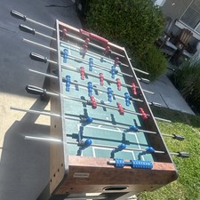 Harvard Foosball Table with Red and Blue Players