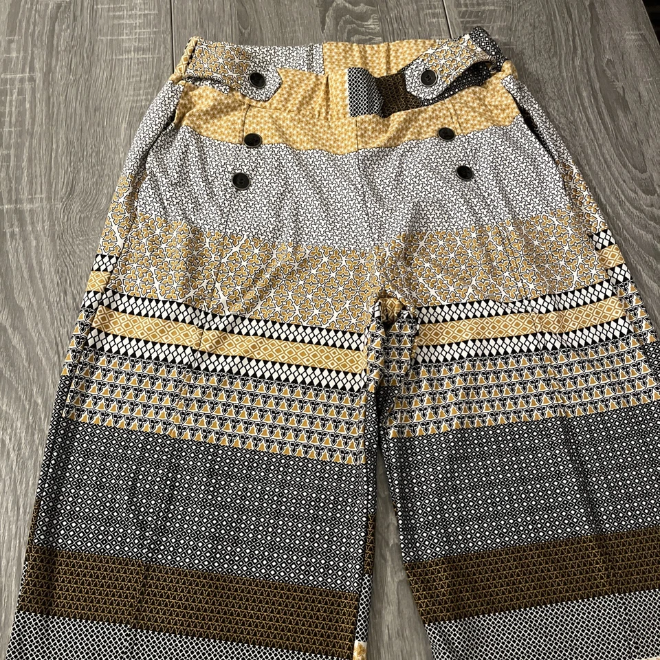 Pantalones Robert Louis Mujer M Dorado/Marrón Patrón Pierna Ancha con Paquetes Foto 2 de 4