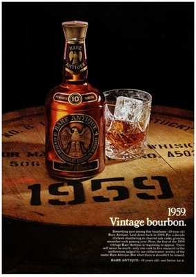 PRINT AD, 1971 Rare Antique 1959 Vintage Bourbon 70's Liquor Cask Bottle Glass