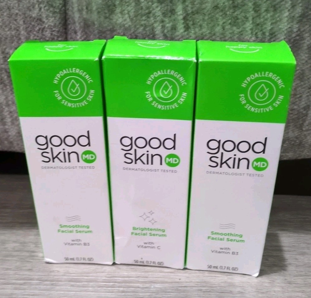 Good Skin MD 1.7oz SMOOTHING FACIAL SERUM with Vitamin B3 sensitive skin 3 PACK