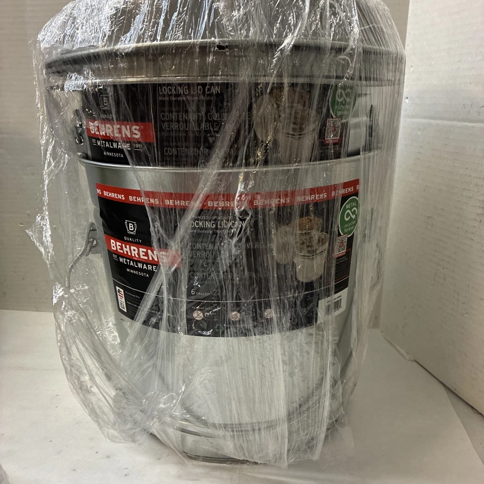 BEHRENS Galvanized Steel Locking Lid Storage Can 6 Gallon Silver Qty 2 - Image 2 of 2