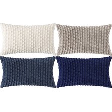 Cozoomy 4pc Navy White Taupe Corduroy Throw Pillow Covers 12x20 Inch Decorative