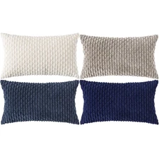 Cozoomy 4pc Navy White Taupe Corduroy Throw Pillow Covers 12x20 Inch Decorative