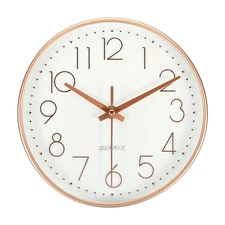 8 Inch Wall Clock Battery Operated Silent Non-Ticking Round Clocks White Gold