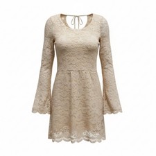 Lace Aline Mini Cocktail XL Champagne Bell Sleeve Balletcore Twee Barbie Romance