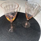 Antique Set Of TWO 7” Tall Pink Depression Glass Etched Stemware Wine Glass. EUC