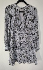 Laundry by Shelli Segal Floral Dress Size 2 Grey Long Sleeve Collared Midi