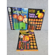 3 Pumpkin Masters Carving Kits and EZ Halloween Carving Book Stencils Tools Lot
