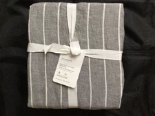 POTTERY BARN BELGIAN FLAX LINEN STRIPE DUVET FLAGSTONE GRAY FULL/QUEEN NEW