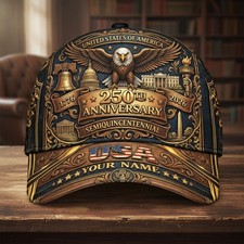 Patriotic Veteran Printed Hat 250th Anniversary USA Cap 1776 2026 Bald Eagle