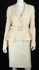 CHRISTIAN DIOR by GALLIANO 2007 Ivory Wool Crepe Belted Dress Jacket Suit 38