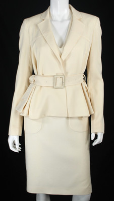 CHRISTIAN DIOR by GALLIANO 2007 Ivory Wool Crepe Belted Dress Jacket Suit 38