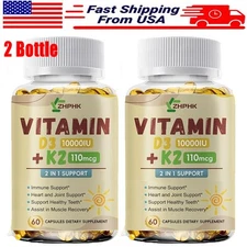 120 Powerful Vitamin D3 K2 Capsules Extra Strength Supplements 10000 IU Pills