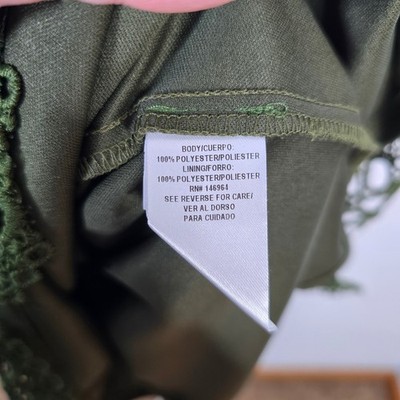 Signature by Robbie Bee Olive Green Eyelet Lace Mock Neck Tie Back