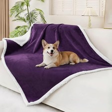 Waterproof Blanket Throw for Large Dogs, Soft 50x60 Inch Dark Purple/White