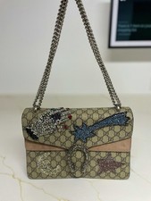 Borsa a tracolla media Gucci Dionysus beige GG Supreme tela scamosciata impreziosita