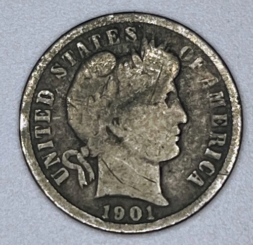 1901 Barber Dime 90% Silver Philadelphia Mint Liberty Head USA Coin