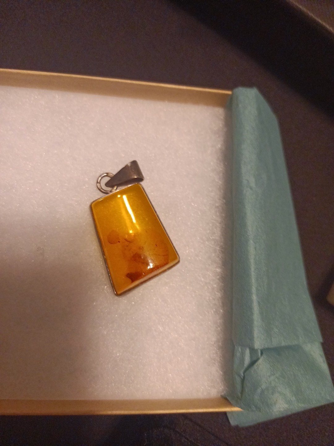 Large Natural Amber Rectangular Cabochon Pendant … - image 1