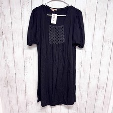Sandro Dress Women Size 1 Navy Peasant Crochet Front Short Sleeve Knee Length