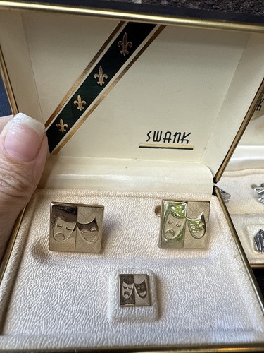 Two Swank Tie Pin & Cuff links Sets Vintage Drama Faces - Picture 2 of 8