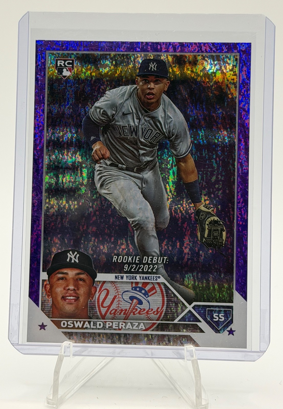2023 Topps Update Oswald Peraza RC #US44 Purple Sparkle /799 Yankees