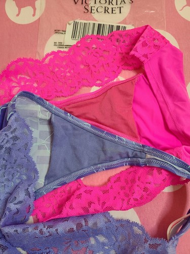New VS PINK 2pk Super Soft Lace Trim Microfiber Thong Panties Size Lg - Picture 5 of 8