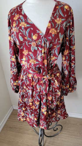 lauren Conrad dress XL Burgundy Wrap Dress Floral Boho