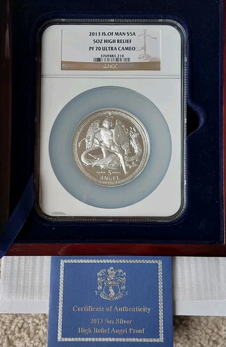 2013 Isle of Man Angel 5 oz Silver NGC PF70 Ultra Cameo High Relief Proof Coin