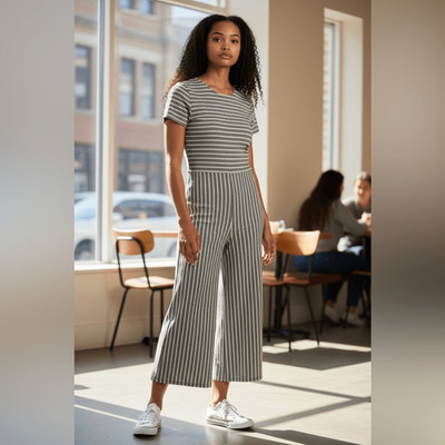 NWT Arizona Girls Gray & White Striped Jumpsuit Tie in Back - Size XL/16