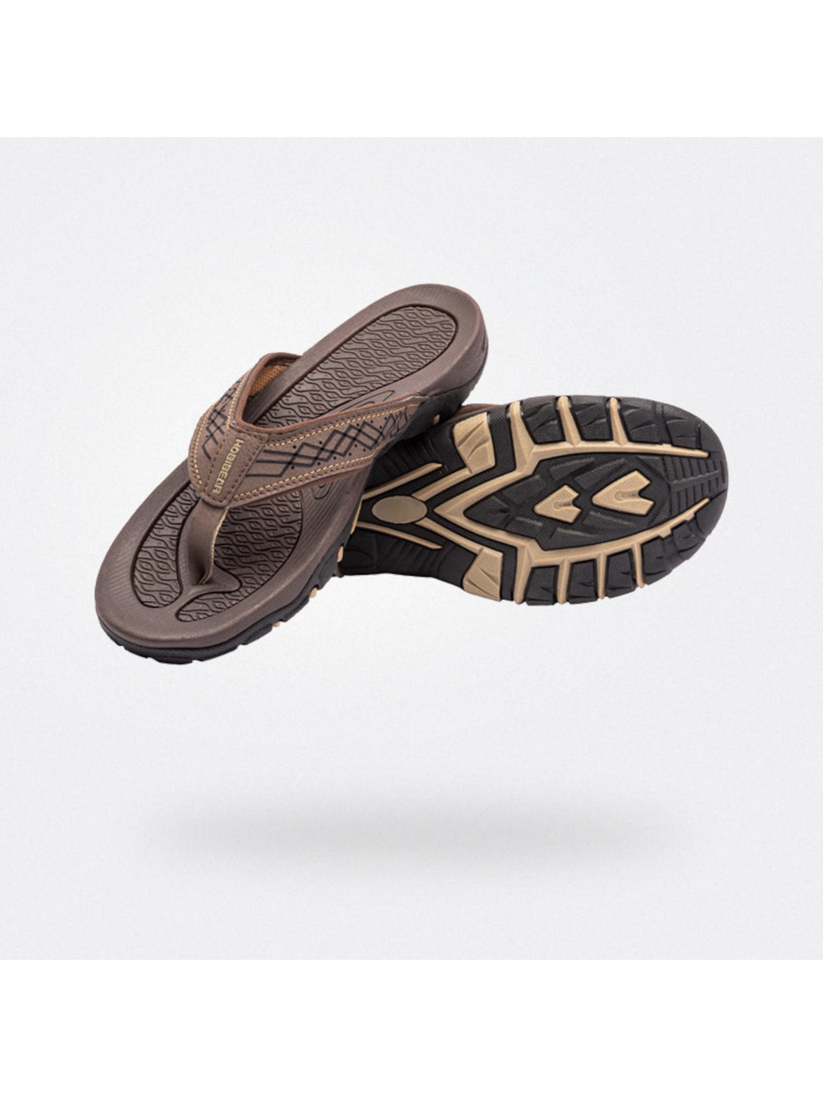 HOBIBEAR Мужские коричневые нескользящие босоножки Ramble Slip на кожаных ремешках-стрингах 46