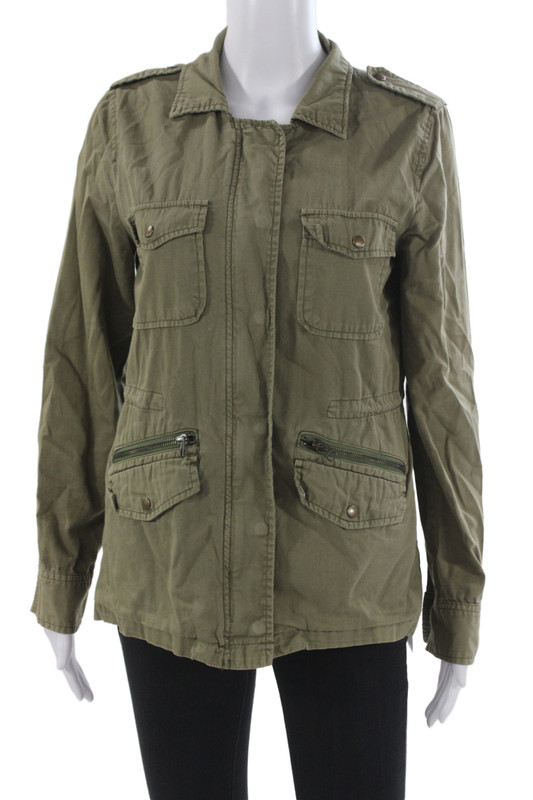 Lily Aldridge For Velvet Womens Green Collared Military Jacket Cotton Size S