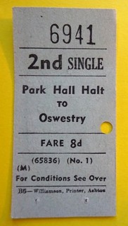 BR(W) PARK HALL HALT to Oswestry 2nd Class Single
