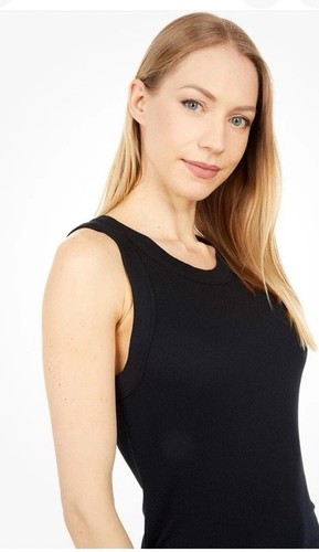 NEW Michael Stars Wren Ribbed Midi Dress Women's Sz S Black Tank Ruched Slit NWT - Picture 5 of 14
