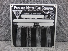 1939 Packard Motor Car Company Data Plate Badge Tag