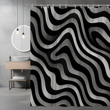 Stylish Black and White Shower Curtain with Wave Pattern Design