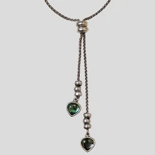 Lucky Brand Silver Tone Lariat Necklace 32" Faux Abalone Heart Bolo Style 