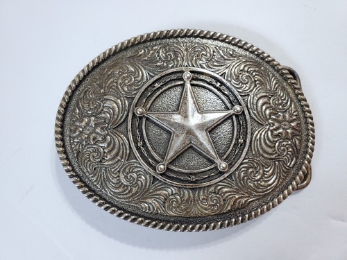 Nice TAYLOR BRANDS Oval Metal Western Star BELT BUCKLE Metal 4" Wide Silver Tone