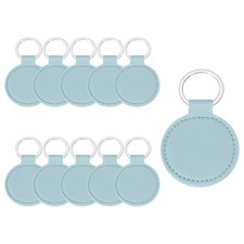10Pcs PU Leather Circle Laser Engraving Keychain Blanks Light Blue 2" Dia