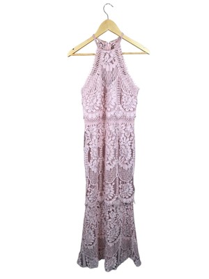 Lipsy London Premium Nude Pink Lace Halter Neck Maxi Dress Occasion Size 10  | eBay