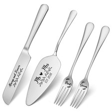 4 Pack Wedding Cake Knife And Server Set Silvery Stainless Dessert Slicer Tool