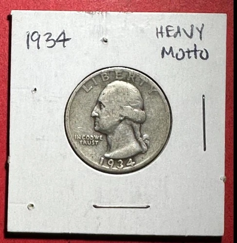 1934 US Washington SILVER Quarter! "Heavy Motto" Harder to Find! VG! Old US Coin