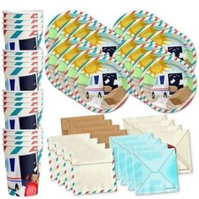 Mailman Birthday Party Supplies Set Plates Napkins Cups Tableware Kit Blue 