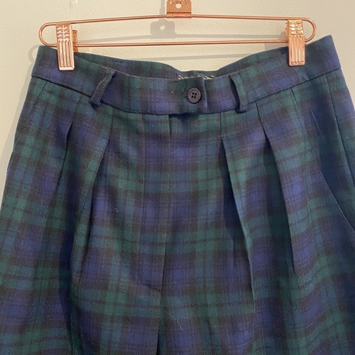 Vintage Made In USA Wool Plaid High Waisted Shorts Blue Green Women’s Size 8 - Picture 5 of 17