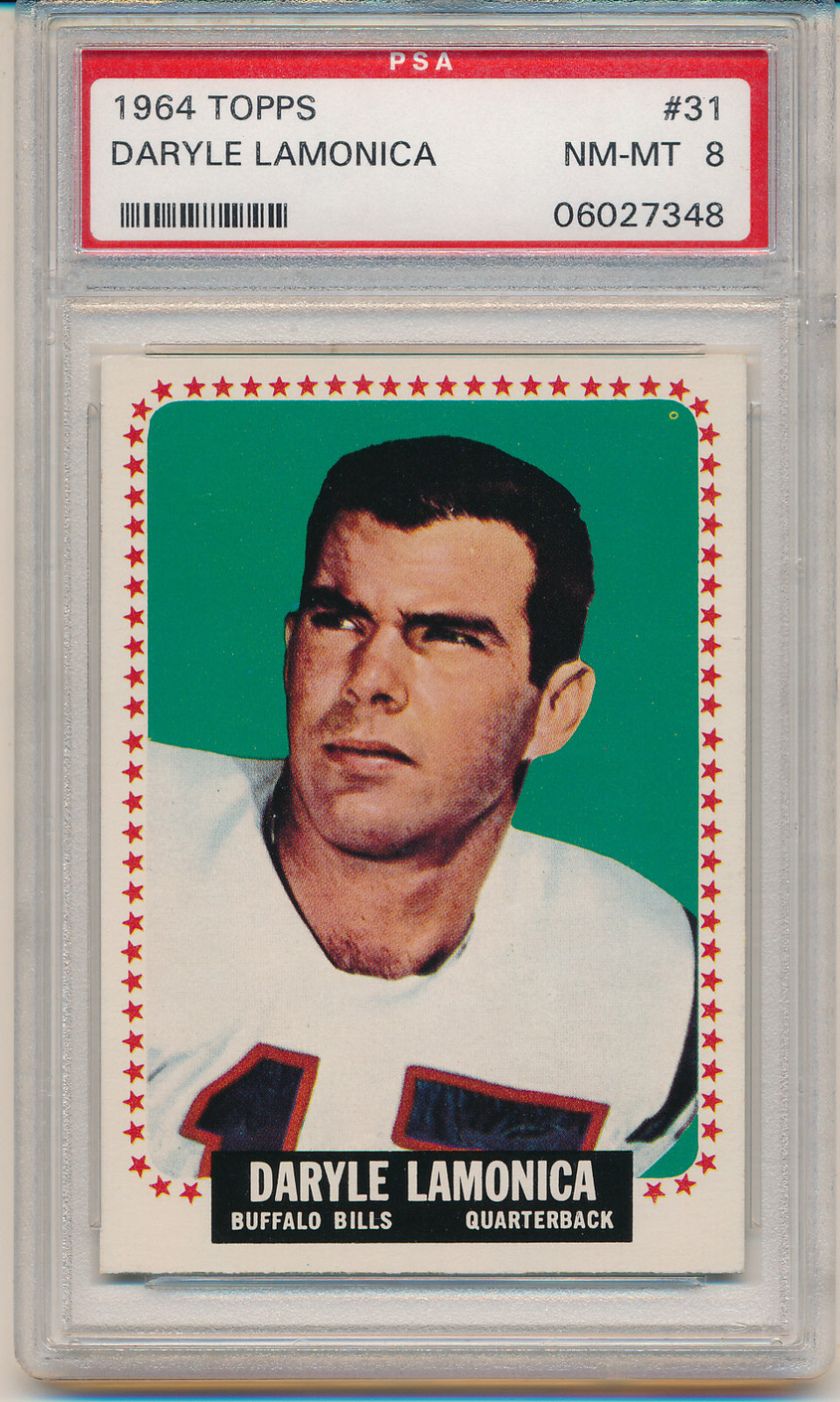 1964 Topps Football Daryle Lamonica (Rookie Card) (HOF) (#31) PSA8 PSA
